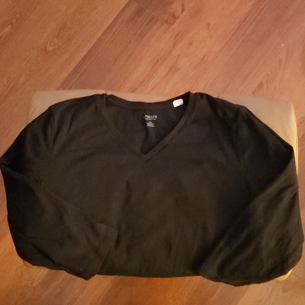 Chico's True Color Tees. Size 3. 3/4 sleeves. Black. 100% cotton. V-neck.